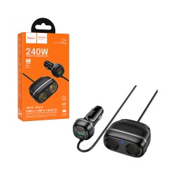 Carregador de Carro Hoco Z59 Rank 2 Portas 48W USB+Tipo-C Isqueiro Duplo Preto Carregador de Carro Hoco Z59 Rank 2 Portas 48W USB+Tipo-C Isqueiro Duplo Preto